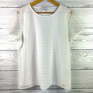 Calvin Klein T-Shirt Womens Extra Large White Short Sleeve Layered Sheer Lined